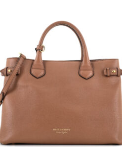 Banner Tote Leather and House Check Canvas Medium