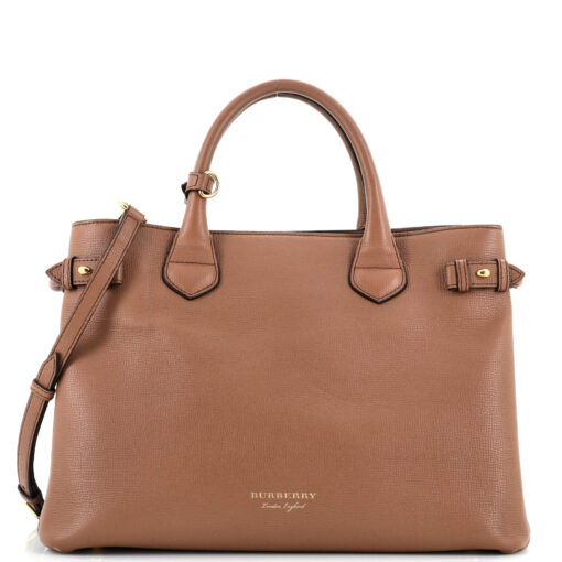 Banner Tote Leather and House Check Canvas Medium