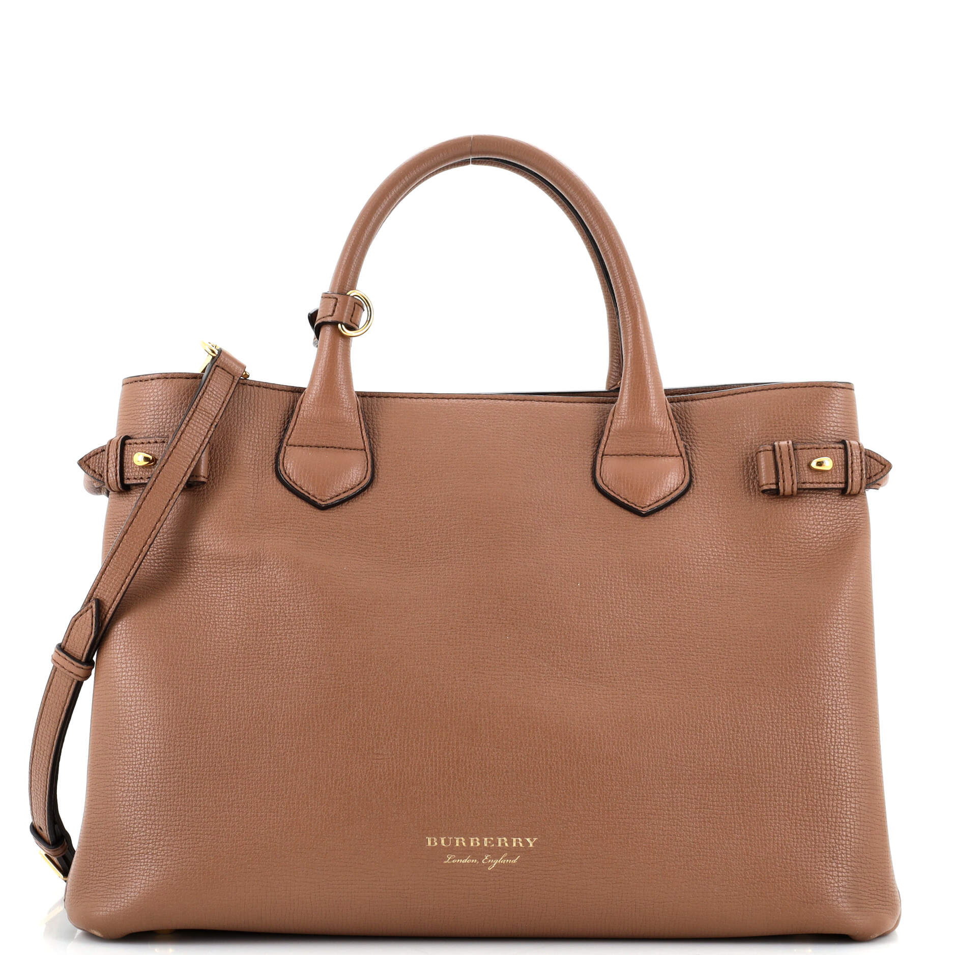 Banner Tote Leather and House Check Canvas Medium