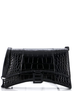Hourglass Chain Wallet Crocodile Embossed Leather