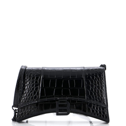 Hourglass Chain Wallet Crocodile Embossed Leather