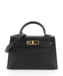 Kelly Mini II Handbag Noir Epsom with Gold Hardware 20