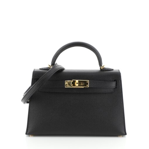 Kelly Mini II Handbag Noir Epsom with Gold Hardware 20