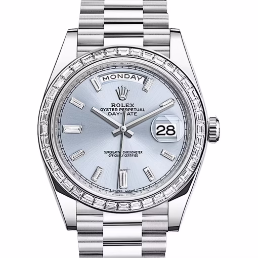 Rolex Day-Date 40, Arabic Numerals, Platinum, Diamond Bezel