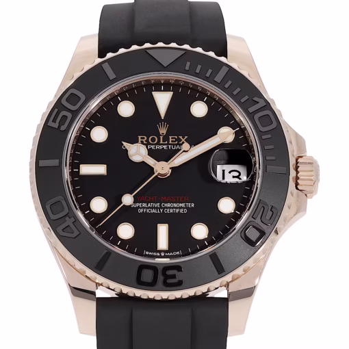 Rolex Yacht-Master 37mm Everose Gold - Ceramic Bezel - Black Dial - Black Rubber Strap 268655