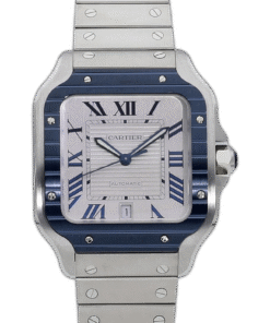 Cartier Santos De Cartier Large Model Blue PVD Bezel Silver Dial Bracelet